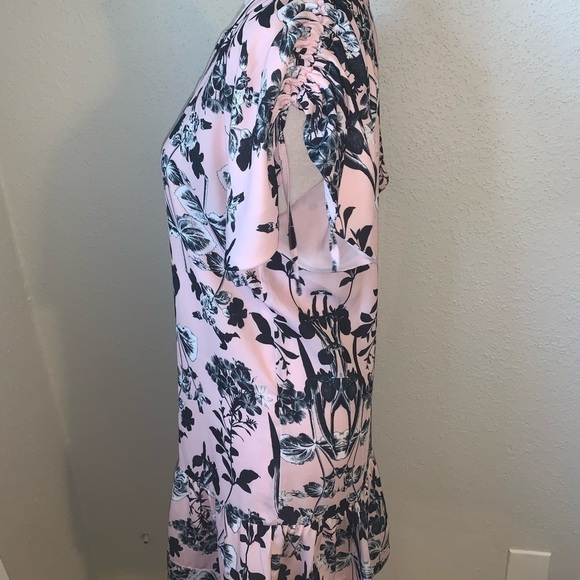 Parker Pink Floral Tiered Mini Dress Cinched Sleeves Size Small - Picture 3 of 9
